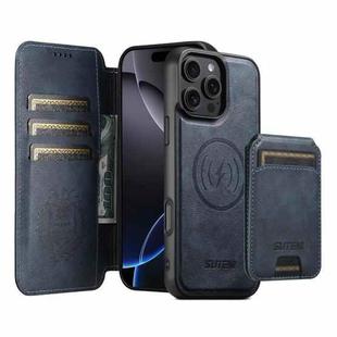 For iPhone 16 Pro Max Suteni Q05S2 3-in-1 Detachable Vertical Flip Wallet MagSafe Leather Phone Case(Blue)