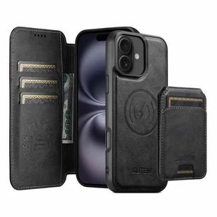 For iPhone 16 Plus Suteni Q05S2 3-in-1 Detachable Vertical Flip Wallet MagSafe Leather Phone Case(Black)