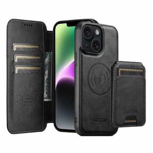 For iPhone 14 Suteni Q05S2 3-in-1 Detachable Vertical Flip Wallet MagSafe Leather Phone Case(Black)