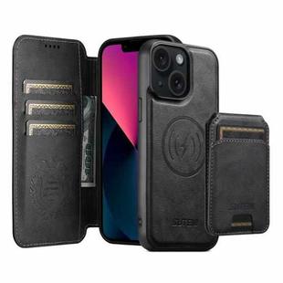 For iPhone 13 Suteni Q05S2 3-in-1 Detachable Vertical Flip Wallet MagSafe Leather Phone Case(Black)