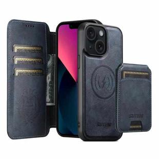 For iPhone 13 Suteni Q05S2 3-in-1 Detachable Vertical Flip Wallet MagSafe Leather Phone Case(Blue)