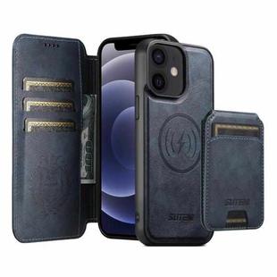 For iPhone 12 Suteni Q05S2 3-in-1 Detachable Vertical Flip Wallet MagSafe Leather Phone Case(Blue)