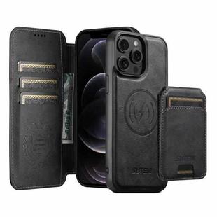 For iPhone 12 Pro Suteni Q05S2 3-in-1 Detachable Vertical Flip Wallet MagSafe Leather Phone Case(Black)