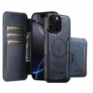 For iPhone 16 Pro Max Suteni Q05S3 3-in-1 Detachable Vertical Flip Wallet MagSafe Leather Phone Case(Blue)