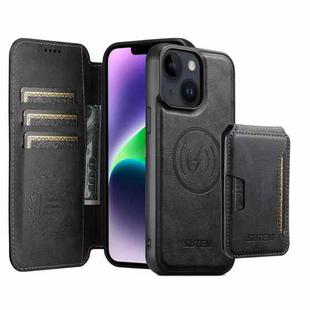 For iPhone 14 Plus Suteni Q05S3 3-in-1 Detachable Vertical Flip Wallet MagSafe Leather Phone Case(Black)