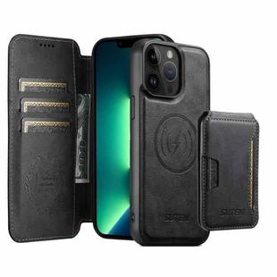 For iPhone 13 Pro Max Suteni Q05S3 3-in-1 Detachable Vertical Flip Wallet MagSafe Leather Phone Case(Black)