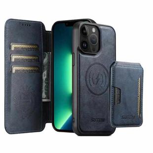 For iPhone 13 Pro Max Suteni Q05S3 3-in-1 Detachable Vertical Flip Wallet MagSafe Leather Phone Case(Blue)