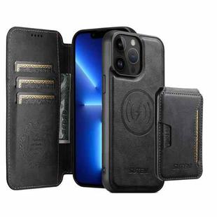 For iPhone 13 Pro Suteni Q05S3 3-in-1 Detachable Vertical Flip Wallet MagSafe Leather Phone Case(Black)