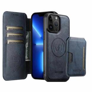 For iPhone 13 Pro Suteni Q05S3 3-in-1 Detachable Vertical Flip Wallet MagSafe Leather Phone Case(Blue)