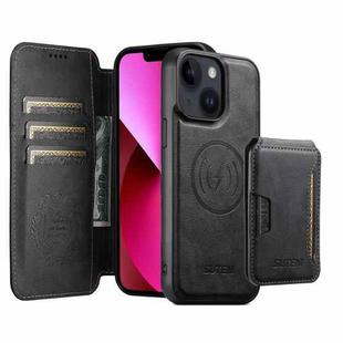For iPhone 13 Suteni Q05S3 3-in-1 Detachable Vertical Flip Wallet MagSafe Leather Phone Case(Black)