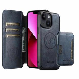 For iPhone 13 Suteni Q05S3 3-in-1 Detachable Vertical Flip Wallet MagSafe Leather Phone Case(Blue)
