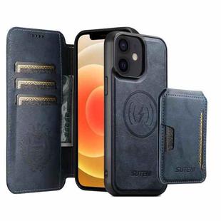 For iPhone 12 Suteni Q05S3 3-in-1 Detachable Vertical Flip Wallet MagSafe Leather Phone Case(Blue)