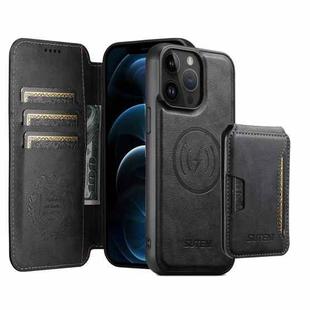 For iPhone 12 Pro Max Suteni Q05S3 3-in-1 Detachable Vertical Flip Wallet MagSafe Leather Phone Case(Black)