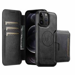 For iPhone 12 Pro Suteni Q05S3 3-in-1 Detachable Vertical Flip Wallet MagSafe Leather Phone Case(Black)