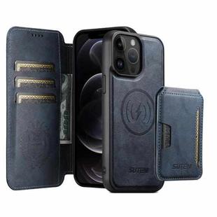 For iPhone 12 Pro Suteni Q05S3 3-in-1 Detachable Vertical Flip Wallet MagSafe Leather Phone Case(Blue)