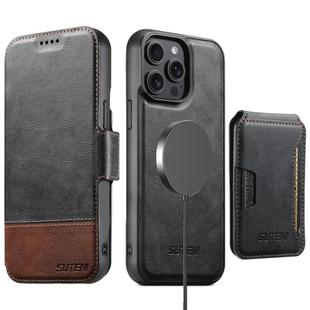 For iPhone 12 Pro Max Suteni Q06S3 3-in-1 Splicing Detachable Vertical Flip Wallet MagSafe Leather Phone Case(Black)