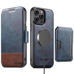 For iPhone 12 Pro Max Suteni Q06S3 3-in-1 Splicing Detachable Vertical Flip Wallet MagSafe Leather Phone Case(Blue)