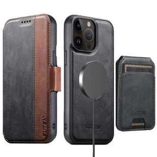 For iPhone 12 Pro Max Suteni Q07S2 3-in-1 Detachable Vertical Flip Wallet MagSafe Splicing Leather Phone Case(Black)