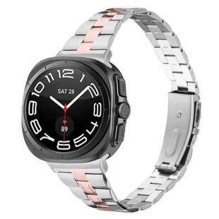 For Samsung Galaxy Watch Ultra 47mm / Ultra 2025 Three Beads Slim Stainless Steel Watch Band(Silver Pink Gold)