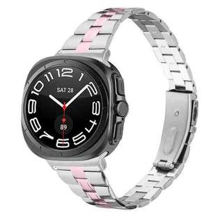 For Samsung Galaxy Watch Ultra 47mm / Ultra 2025 Three Beads Slim Stainless Steel Watch Band(Silver Rose Pink)