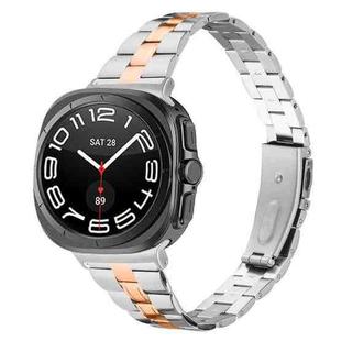 For Samsung Galaxy Watch Ultra 47mm / Ultra 2025 Three Beads Slim Stainless Steel Watch Band(Silver Rose Gold)
