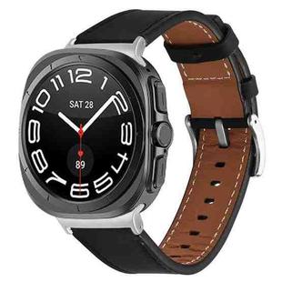 For Samsung Galaxy Watch Ultra 47mm / Ultra 2025 Silver Buckle Nappa Genuine Leather Watch Band(Black)