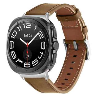 For Samsung Galaxy Watch Ultra 47mm / Ultra 2025 Silver Buckle Nappa Genuine Leather Watch Band(Light Brown)