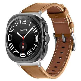 For Samsung Galaxy Watch Ultra 47mm / Ultra 2025 Silver Buckle Nappa Genuine Leather Watch Band(Camel)