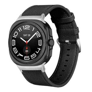 For Samsung Galaxy Watch Ultra 47mm / Ultra 2025 Dual Sides Lychee Genuine Leather Watch Band(Black)