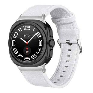 For Samsung Galaxy Watch Ultra 47mm / Ultra 2025 Dual Sides Lychee Genuine Leather Watch Band(White)
