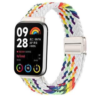 For Xiaomi Smart Band 9 Pro / Redmi Watch 5 Slim Magnetic Buckle Braided Loop Watch Band(White Rainbow)