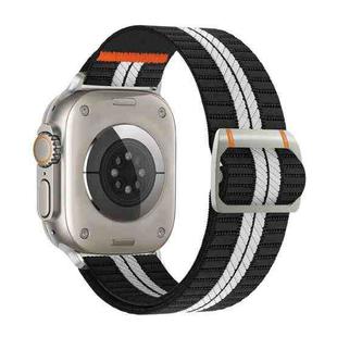 For Apple Watch 46mm / 49mm / 45mm / 44mm Watchman Mechanical Buckle Nylon Watch Band(Black White Stripe)