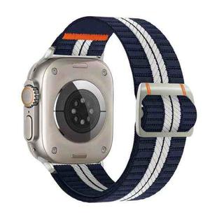 For Apple Watch 46mm / 49mm / 45mm / 44mm Watchman Mechanical Buckle Nylon Watch Band(Blue White Stripe)