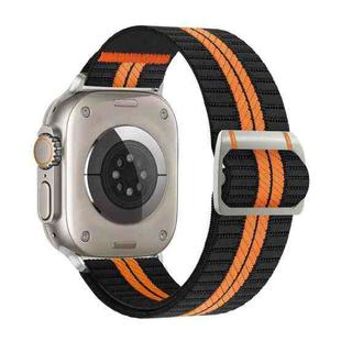 For Apple Watch 46mm / 49mm / 45mm / 44mm Watchman Mechanical Buckle Nylon Watch Band(Black Orange Stripe)