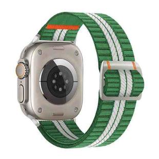 For Apple Watch 42mm / 41mm / 40mm / 38mm Watchman Mechanical Buckle Nylon Watch Band(Green White Stripe)