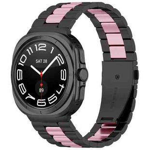 For Samsung Galaxy Watch8 / Watch8 Classic Three Beads Stainless Steel Watch Band with Removal Tool(Black Pink)
