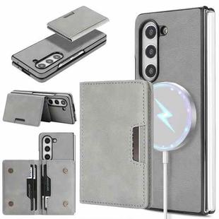 For Samsung Galaxy Z Fold7 Kalebol Strong Magnetic MagSafe 2-Fold Ring Magnetic Card Case Leather Side Sticker Phone Case(Gray)