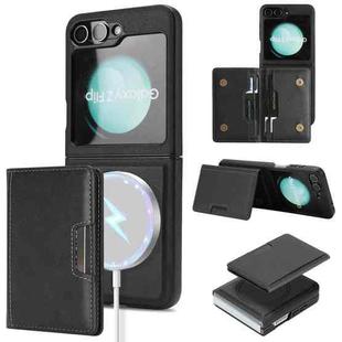 For Samsung Galaxy Z Flip6 Kalebol Strong Magnetic MagSafe 2-Fold Ring Magnetic Card Case Leather Side Sticker Phone Case(Black)