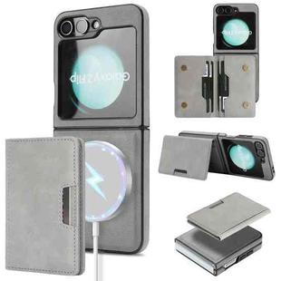 For Samsung Galaxy Z Flip6 Kalebol Strong Magnetic MagSafe 2-Fold Ring Magnetic Card Case Leather Side Sticker Phone Case(Gray)