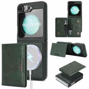 For Samsung Galaxy Z Flip6 Kalebol Strong Magnetic MagSafe 2-Fold Ring Magnetic Card Case Leather Side Sticker Phone Case(Green)