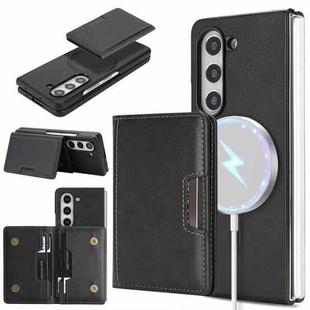 For Samsung Galaxy Z Fold6 Kalebol Strong Magnetic MagSafe 2-Fold Ring Magnetic Card Case Leather Side Sticker Phone Case(Black)