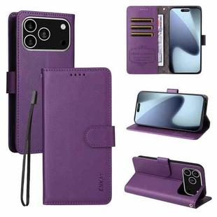 For iPhone 17 Pro Max ENKAY RFID Blocking Wallet Kickstand Litchi Texture Leather Phone Case(Purple)