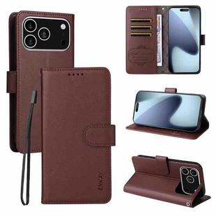 For iPhone 17 Pro Max ENKAY RFID Blocking Wallet Kickstand Litchi Texture Leather Phone Case(Brown)