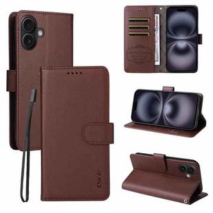For iPhone 17 ENKAY RFID Blocking Wallet Kickstand Litchi Texture Leather Phone Case(Brown)