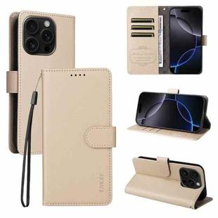 For iPhone 16 Pro ENKAY RFID Blocking Wallet Kickstand Litchi Texture Leather Phone Case(Beige)