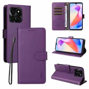 For Honor X6c 4G / X6b 4G ENKAY RFID Blocking Wallet Kickstand Litchi Texture Leather Phone Case(Purple)