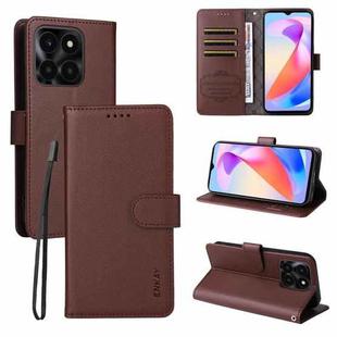 For Honor X6c 4G / X6b 4G ENKAY RFID Blocking Wallet Kickstand Litchi Texture Leather Phone Case(Brown)