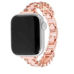 For Apple Watch 42mm / 41mm / 40mm / 38mm Lace Edged Diamond Alloy Metal Watch Band(Rose Gold)