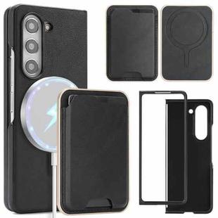 For Samsung Galaxy Z Fold7 5G Kalebol Slim MagSafe Ring Magnetic Card Bag Side Sticker Leather Phone Case(Black)
