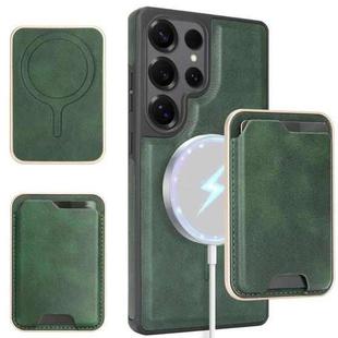 For Samsung Galaxy S25 Ultra 5G Kalebol Slim MagSafe Ring Magnetic Card Bag Side Sticker Leather Phone Case(Green)